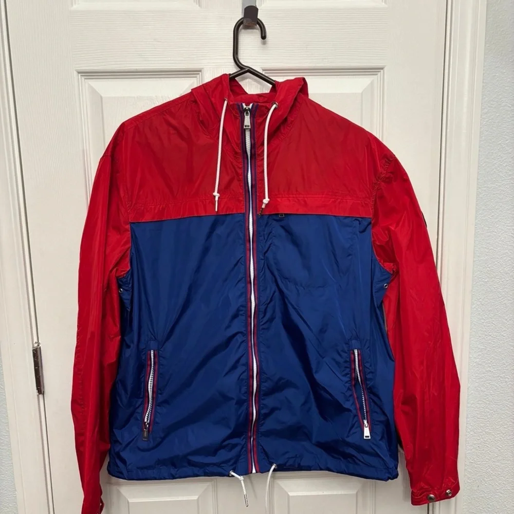 Polo Ralph Lauren Red Blue Hooded Full Zip Windbreaker Rain Winter Jacket Men L